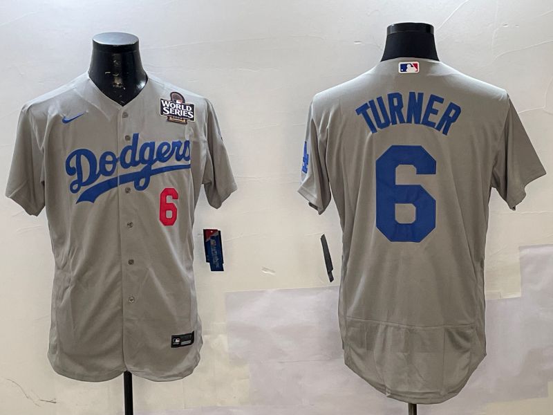 Men Los Angeles Dodgers #6 Turner Grey Elite 2025 Nike MLB Jersey style 3